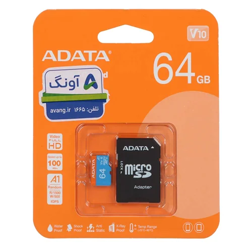 ADATA microSDXC & adapter UHS-I U1 Class 10-100MB/s - 64GB (گارانتی پنج ساله آونگ)