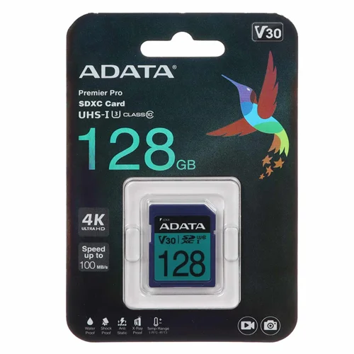 مخصوص دوربین عکاسی - ADATA PremieR PRO SDXC UHS-I U3 Class 10 4K Ultra HD (100MB/S) - 128GB (گارانتی پنج ساله آونگ)