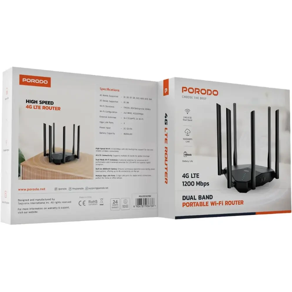 مودم روتر بیسیم دو باند پرودو مدل PDLFST207 با ۶ آنتن ۴G LTE