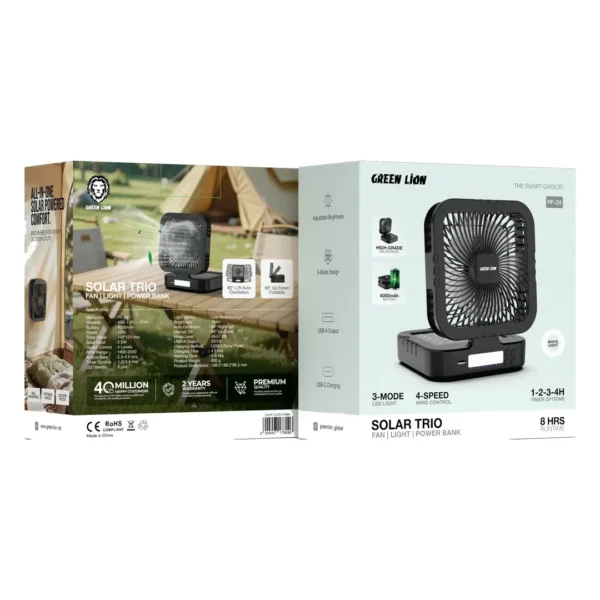پنکه رومیزی خورشیدی گرین لاین Green Lion Solar Trio همراه با چراغ قوه