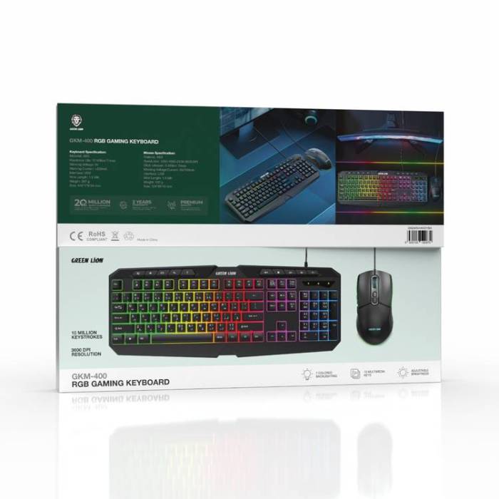 کیبورد و ماوس گیمینگ گرین لاین Green Lion GK-400 Gaming Keyboard + Mouse مدل GNGK4KKEYBK