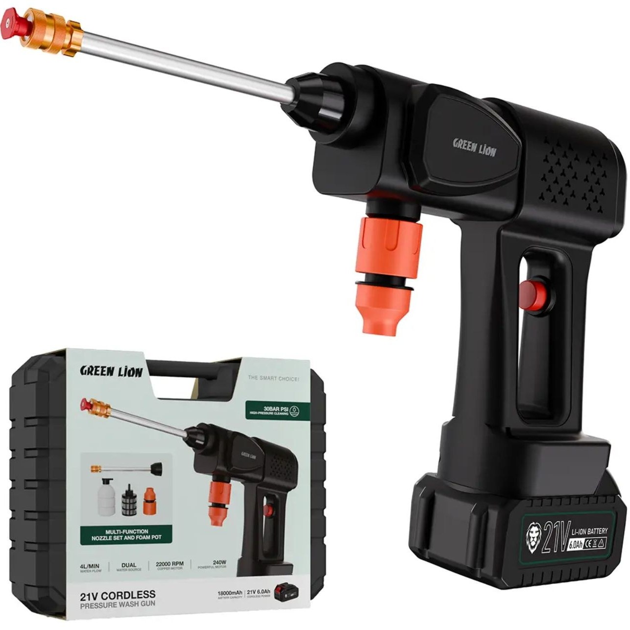 کارواش شارژی تفنگی گرین لاین مدل Green Lion Cordless Pressure Wash Gun CX14۰
