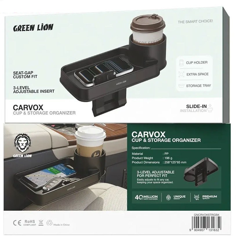 نظم دهنده و جالیوانی کنار صندلی خودرو گرین لاین Green Lion CARVOX Cup & Storage Organizer