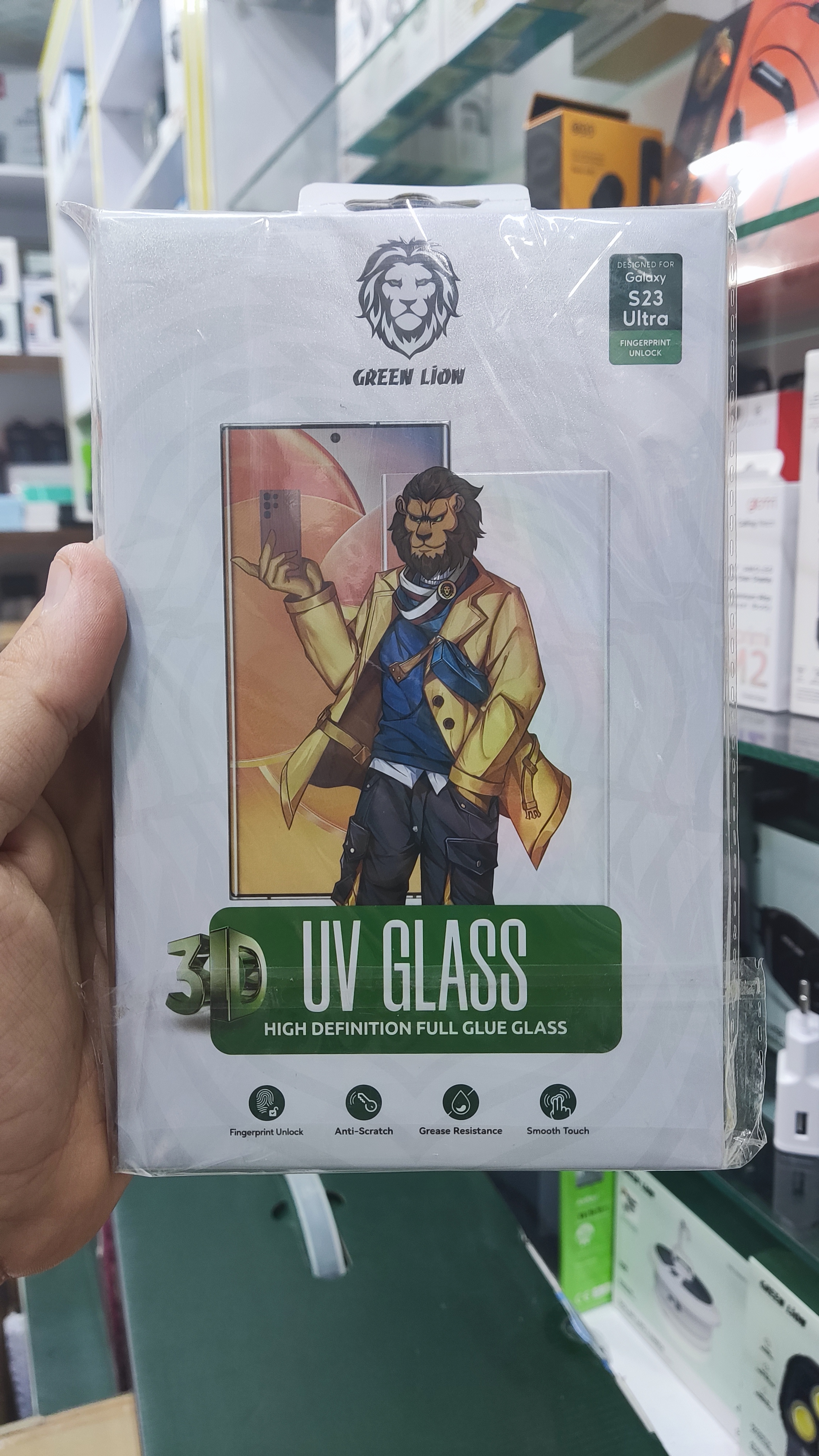 گلس گوشی سامسونگ Galaxy S23 Ultra گرین لاین مدل 3D uv glass greenlion