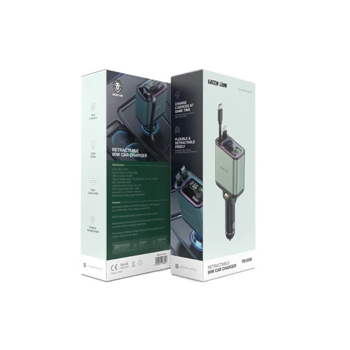 شارژر فندکی گرین لاین مدل Retractable ظرفیت ۹۰ وات