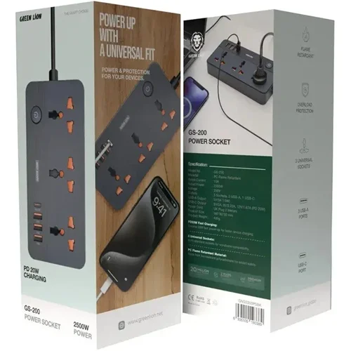 چندراهی برق پاورسوکت اصلی گرین لاین مدل Lion GS-200 Power Socket 2500W