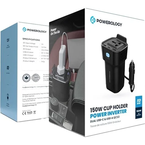 اینورتر خودرو پاورولوژی P150INVBK با توان ۱۵۰ وات