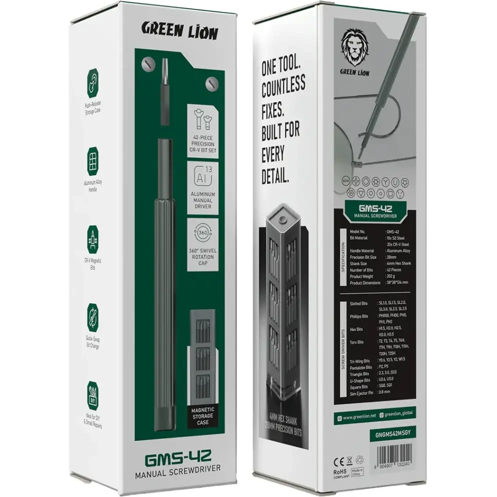 پیچ گوشتی دستی Green Lion مدل GMS-42 مناسب تعمیر موبایل و لپ‌تاپ