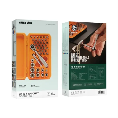 ست آچار  بوکس جغجغه ای 42 تکه گرینلاین  Green Lion 42-IN-1 Ratchet Socket Set