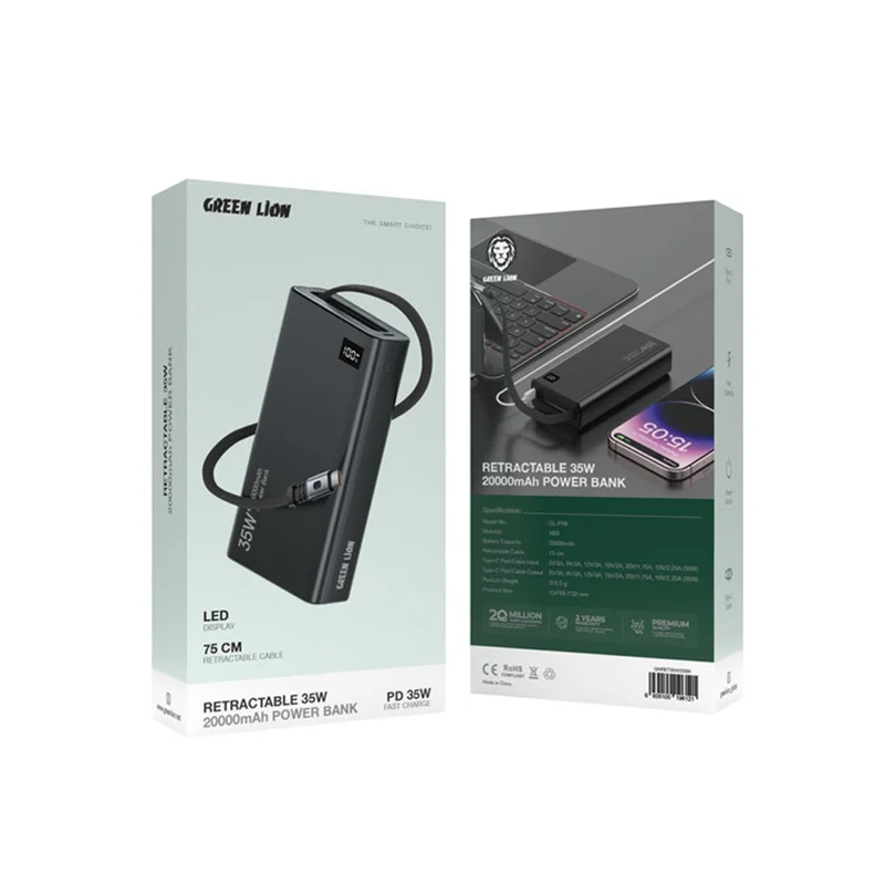 پاوربانک ۲۰۰۰۰ گرین لاین مدل Retractable 35W