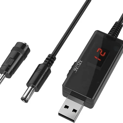 کابل USB افزاینده ولتاژ DC با خروجی ۹ و ۱۲ ولت و نمایشگر دیجیتال