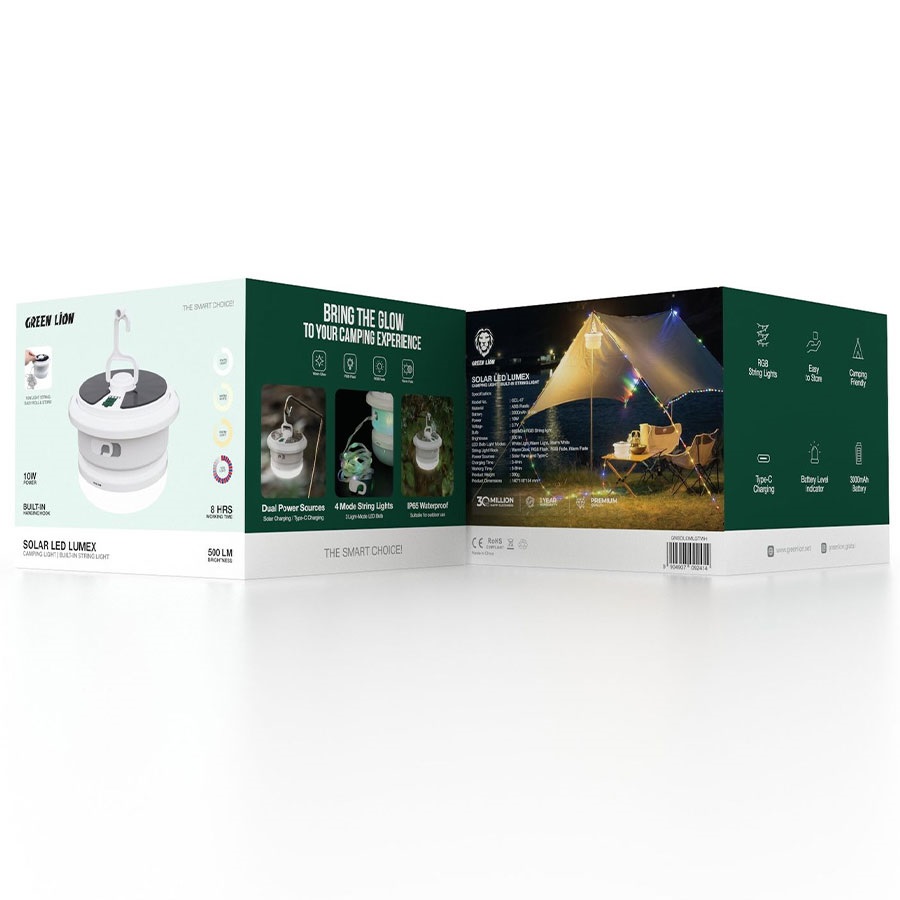 چراغ و ریسه 10 متری کمپینگ خورشیدی گرین لاین Green Lion Solar LED Lumex Camping Light
