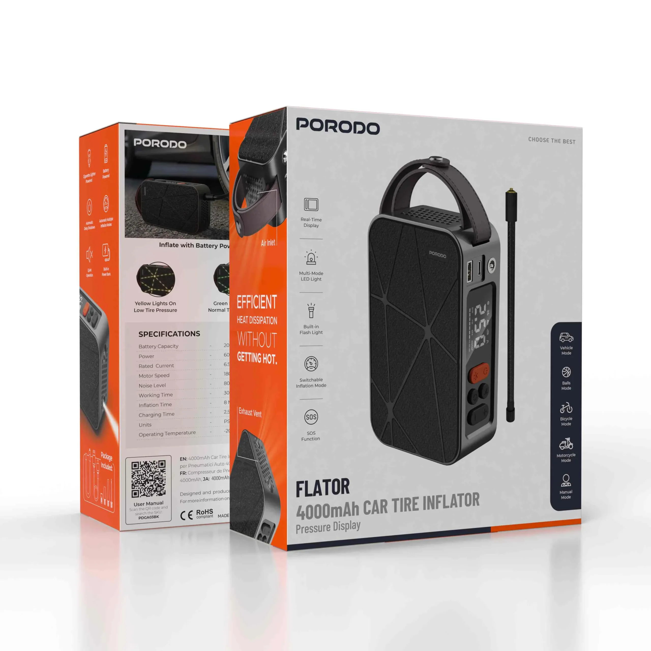 پمپ باد شارژی خودرو پرودو مدل Flator 4000mAh