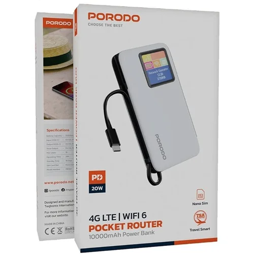 پاوربانک پرودو مدل PDPBFCH087 ظرفیت ۱۰ هزار با مودم جیبی ۴G LTE