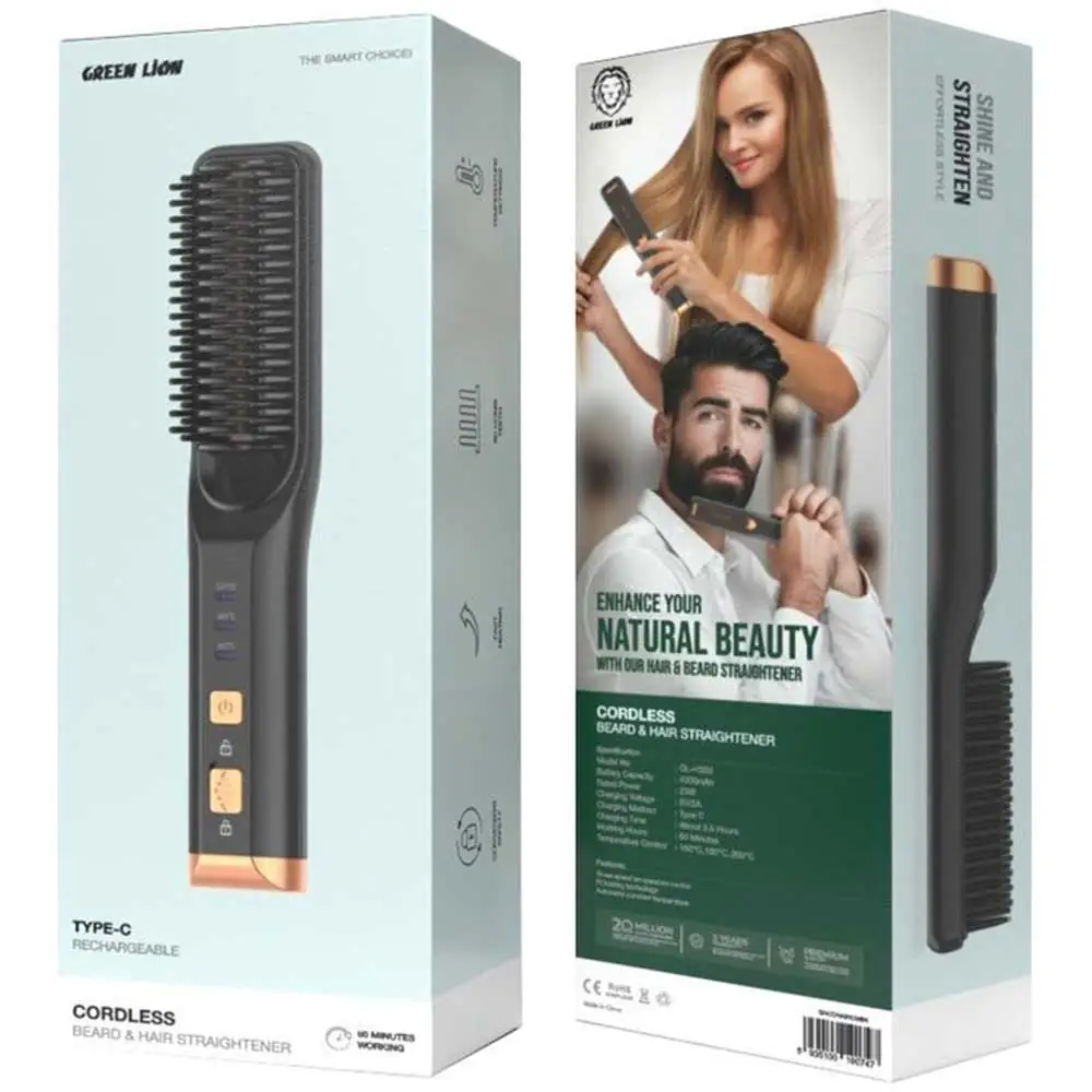 برس حرارتی صاف‌کننده مو و ریش بی‌سیم گرین لاین مدل Cordless Beard and Hair Straightener