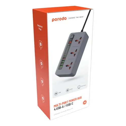 چند راهی و محافظ برق پرودو Porodo PD-FWCH013 2M ا Porodo Multi-Port Power HUB 4 USB-A/USB-C Ultimate