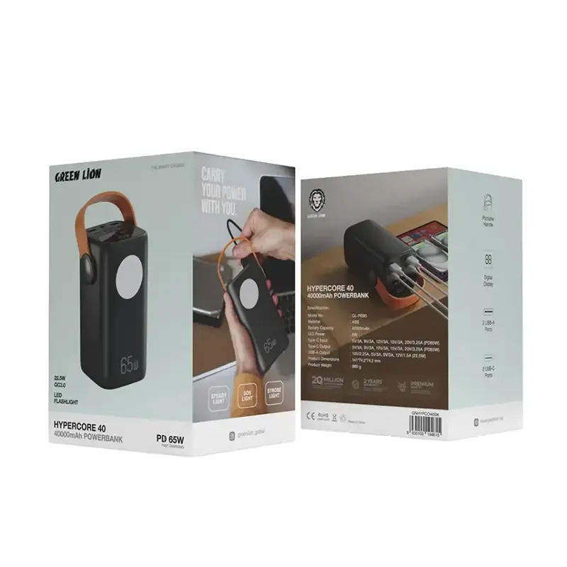 پاور بانک 65 وات گرین لاین مدل Lion Hyper Core 40 ظرفیت ۴۰۰۰۰ میلی‌آمپر ساعت