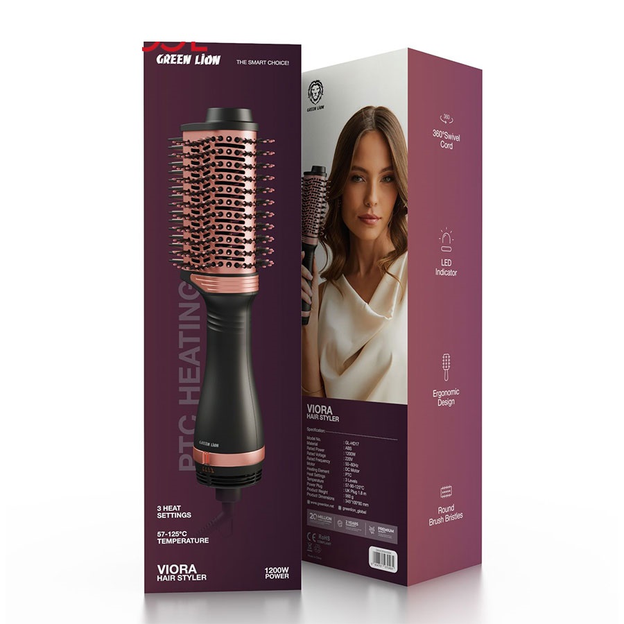 برس حرارتی حالت‌ دهنده و صاف‌کننده مو گرین لاین مدل Viora Hair Styler