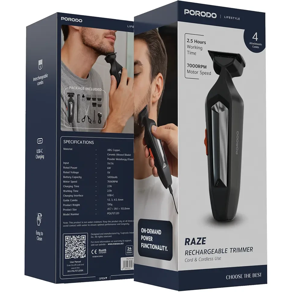 ماشین اصلاح شارژی پرودو مدل PDLFSTJ20BK با تیغه سرامیک