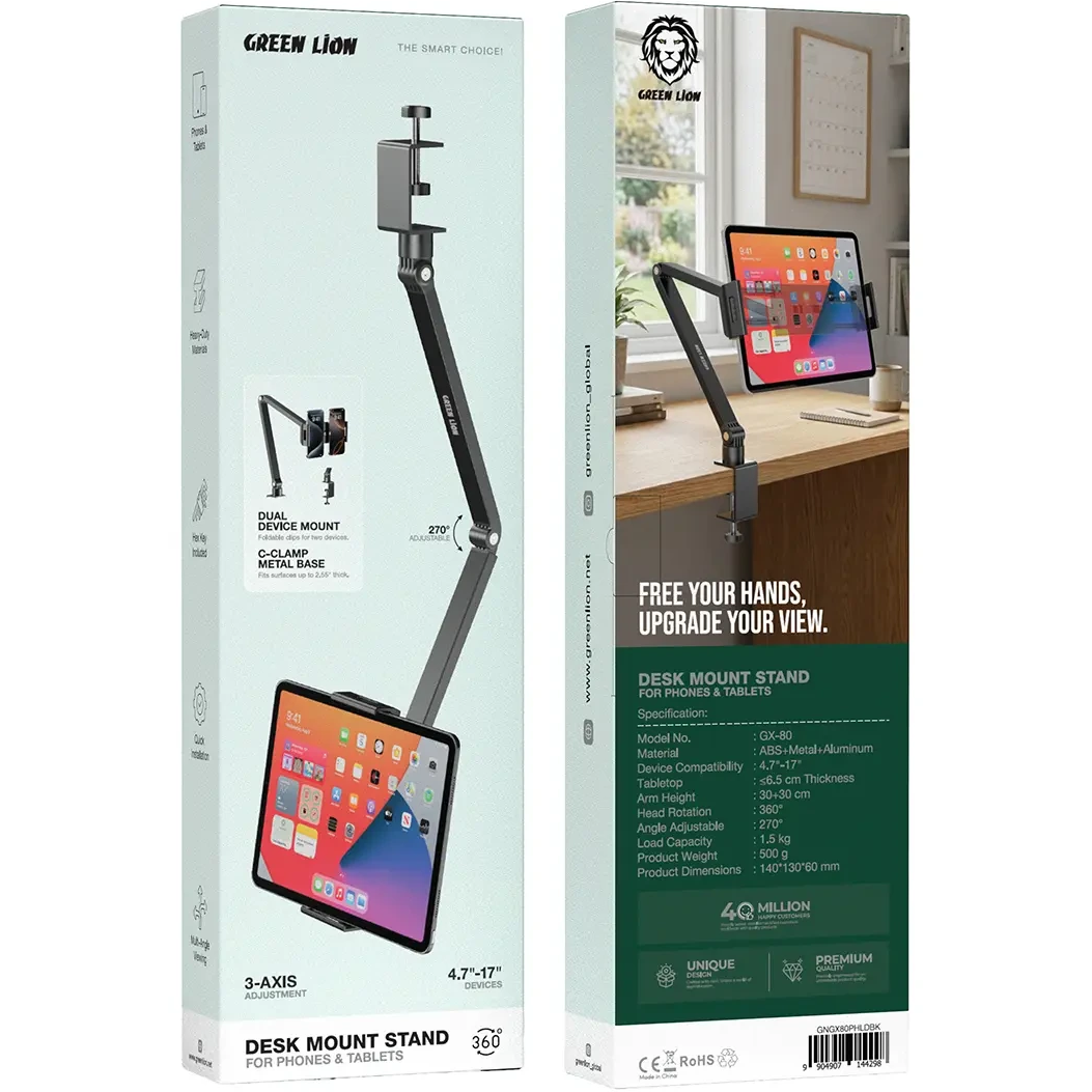 پایه نگهدارنده رومیزی Green Lion مدل Desk Mount Stand for Phones and Tablets برای گوشی و تبلت