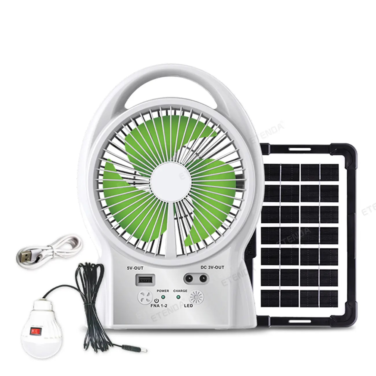 پنکه شارژی خورشیدی GD TIMES مدل GD-8026 با چراغ LED