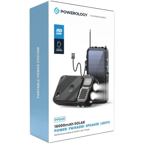 پاوربانک خورشیدی و اسپیکر بلوتوث پاورولوژی مدل Powerology 16000mAh Solar PP049 توان 20W